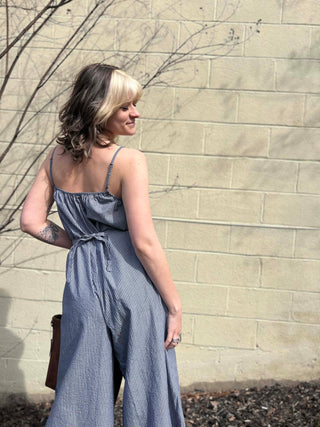 Woven Cotton Striped Jumpsuit