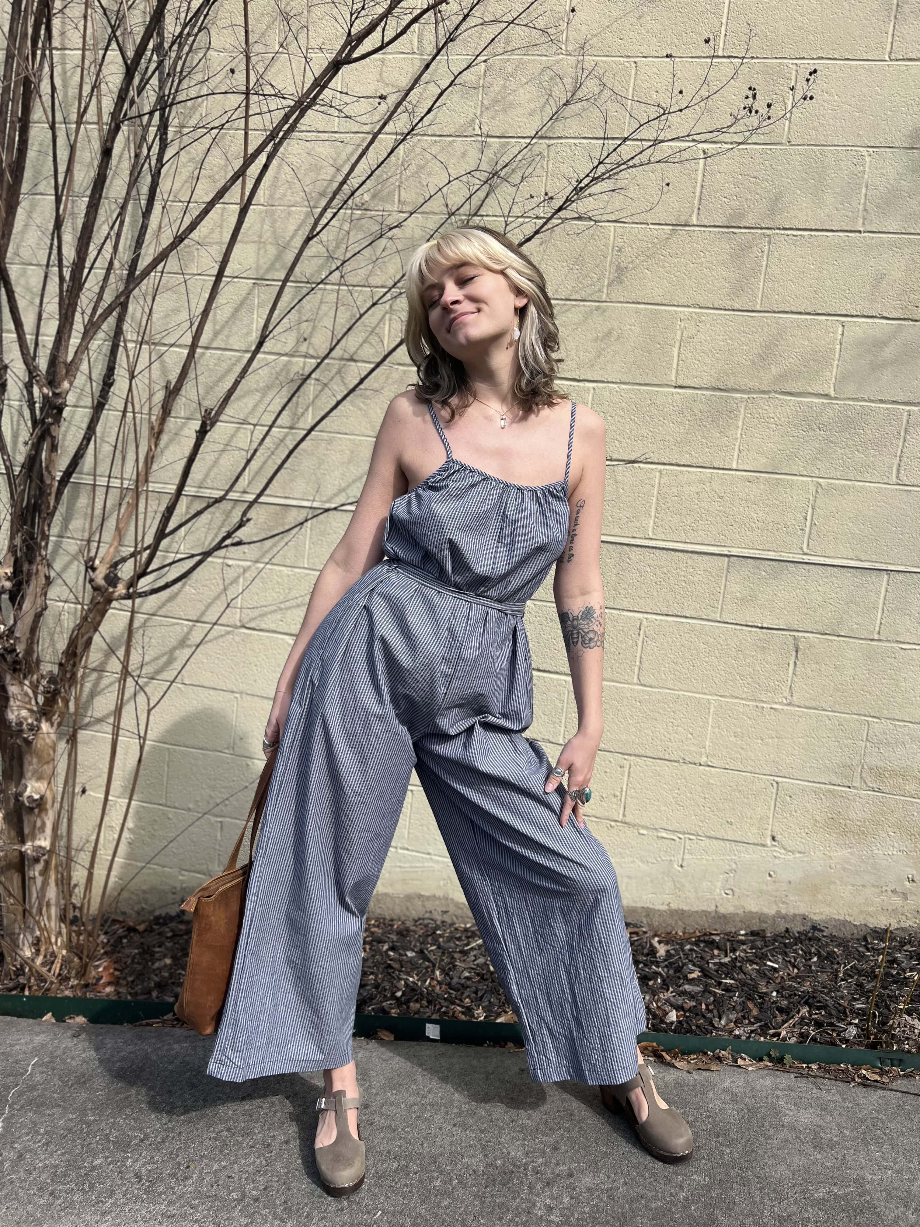 Woven Cotton Striped Jumpsuit