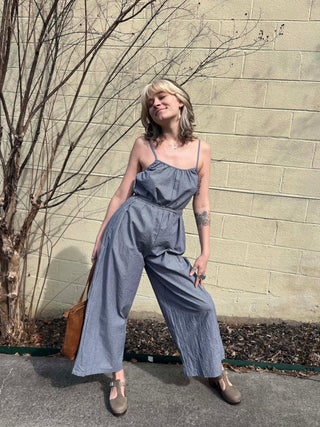 Woven Cotton Striped Jumpsuit