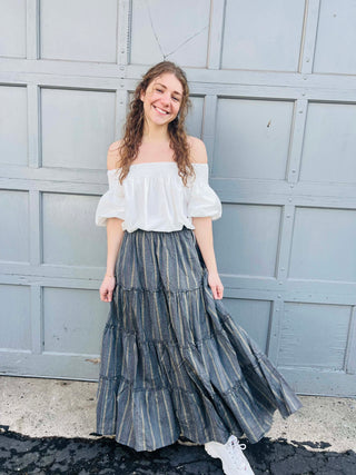 Off-the-Shoulder Top with Waist Drawstring