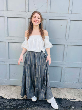 Off-the-Shoulder Top with Waist Drawstring