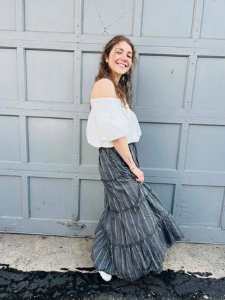 Off-the-Shoulder Top with Waist Drawstring
