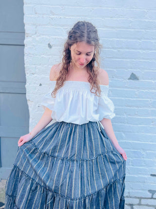 Off-the-Shoulder Top with Waist Drawstring