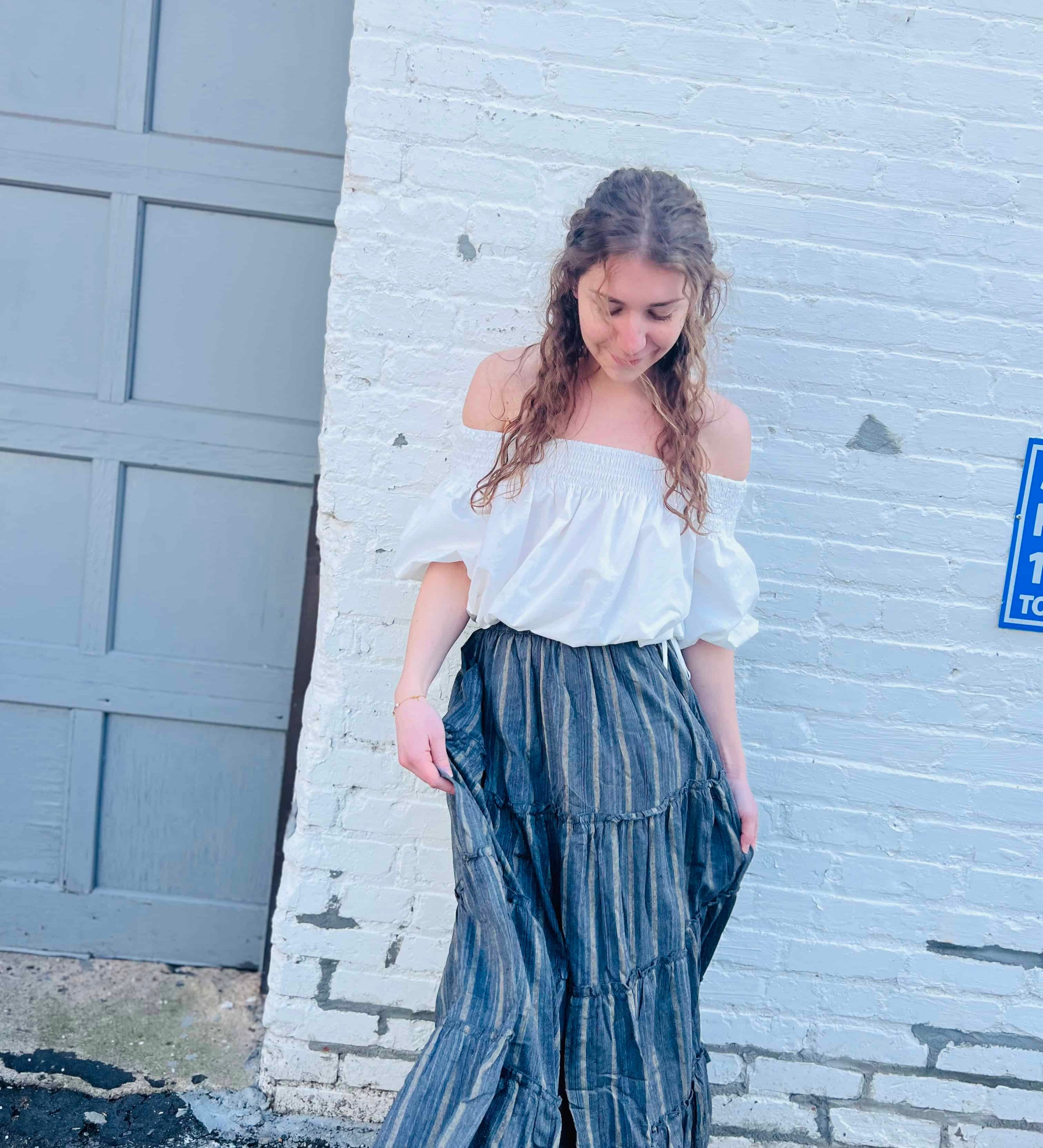 Off-the-Shoulder Top with Waist Drawstring