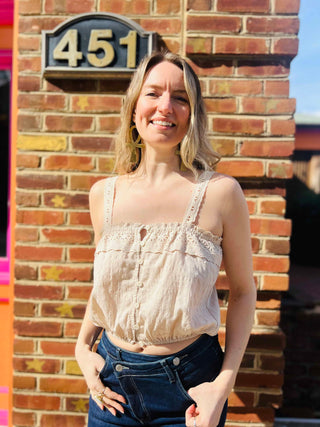 Woven Cotton Crochet Lace Crop Top