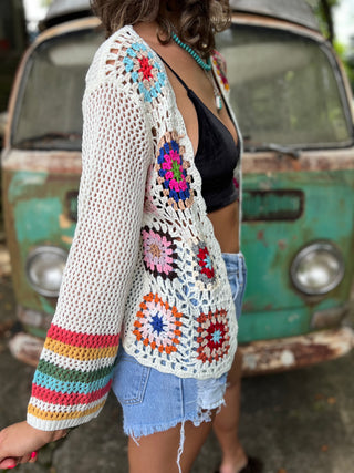 Bohemian Rainbow Crochet Cardigan