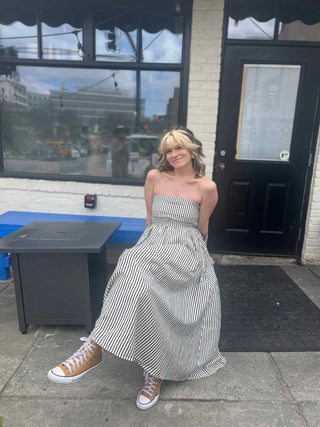 Striped Tube Strapless Maxi Dress