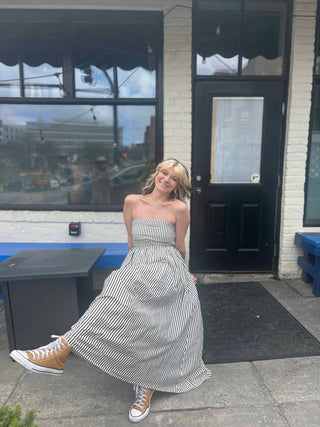 Striped Tube Strapless Maxi Dress