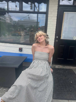 Striped Tube Strapless Maxi Dress
