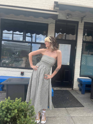 Striped Tube Strapless Maxi Dress