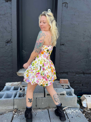 Floral Print Bubble Skirt Mini Dress