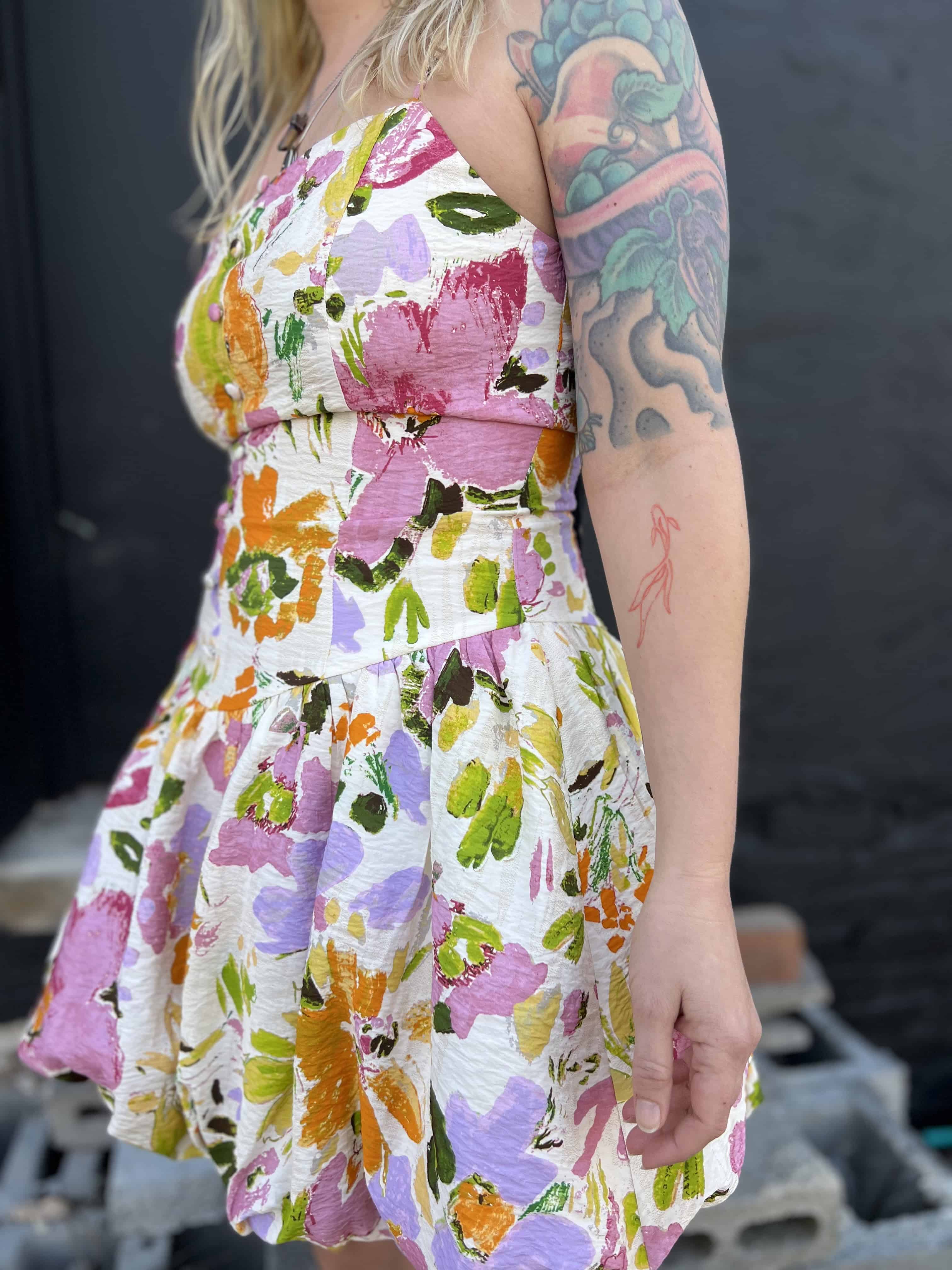 Floral Print Bubble Skirt Mini Dress