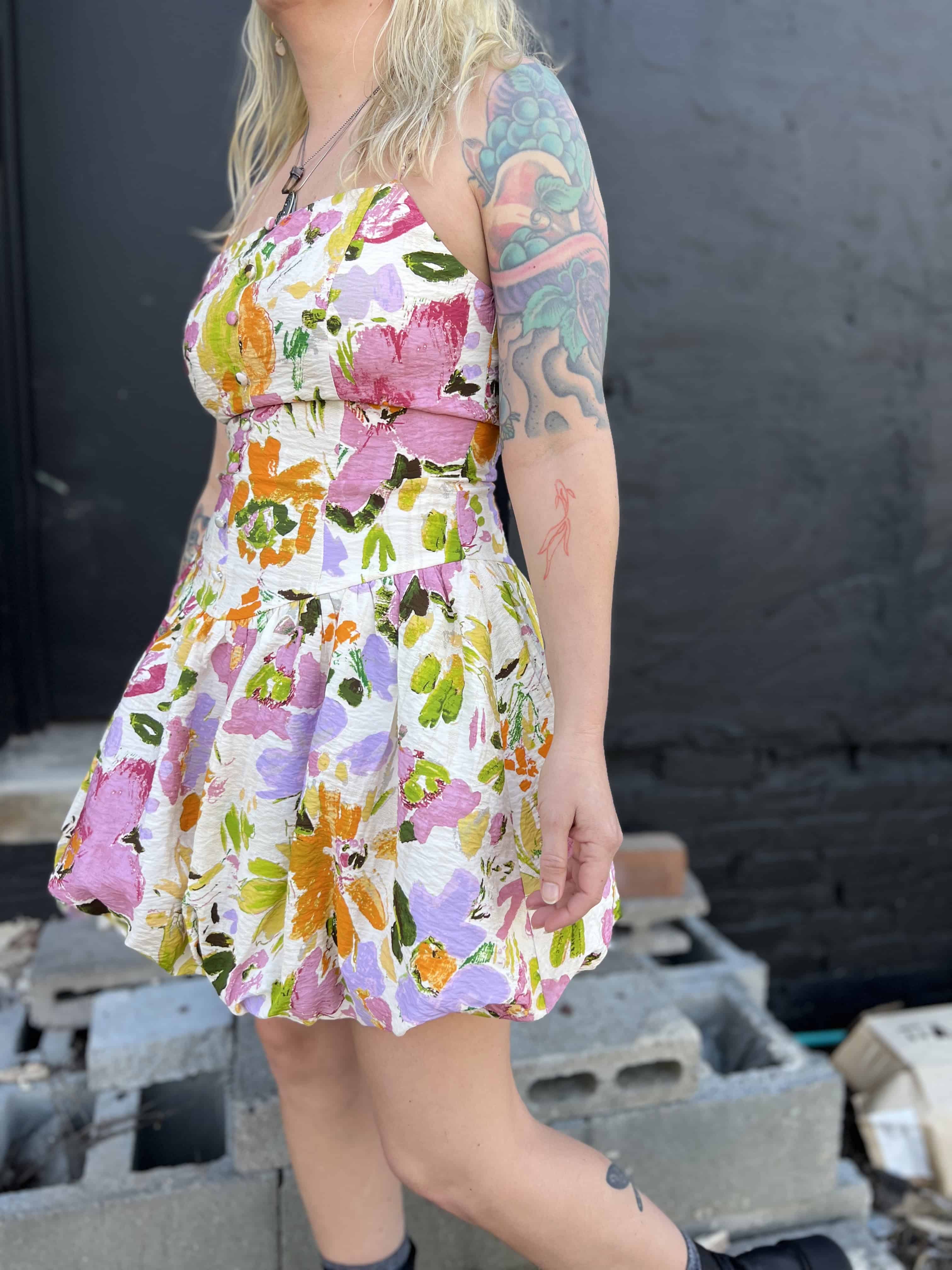 Floral Print Bubble Skirt Mini Dress