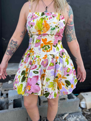 Floral Print Bubble Skirt Mini Dress