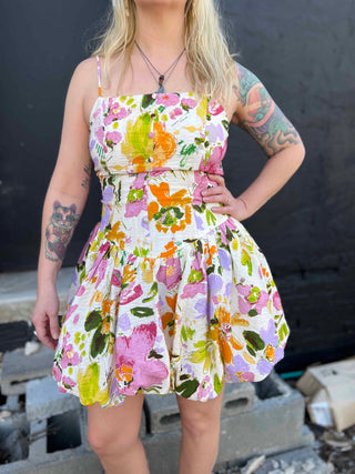 Floral Print Bubble Skirt Mini Dress