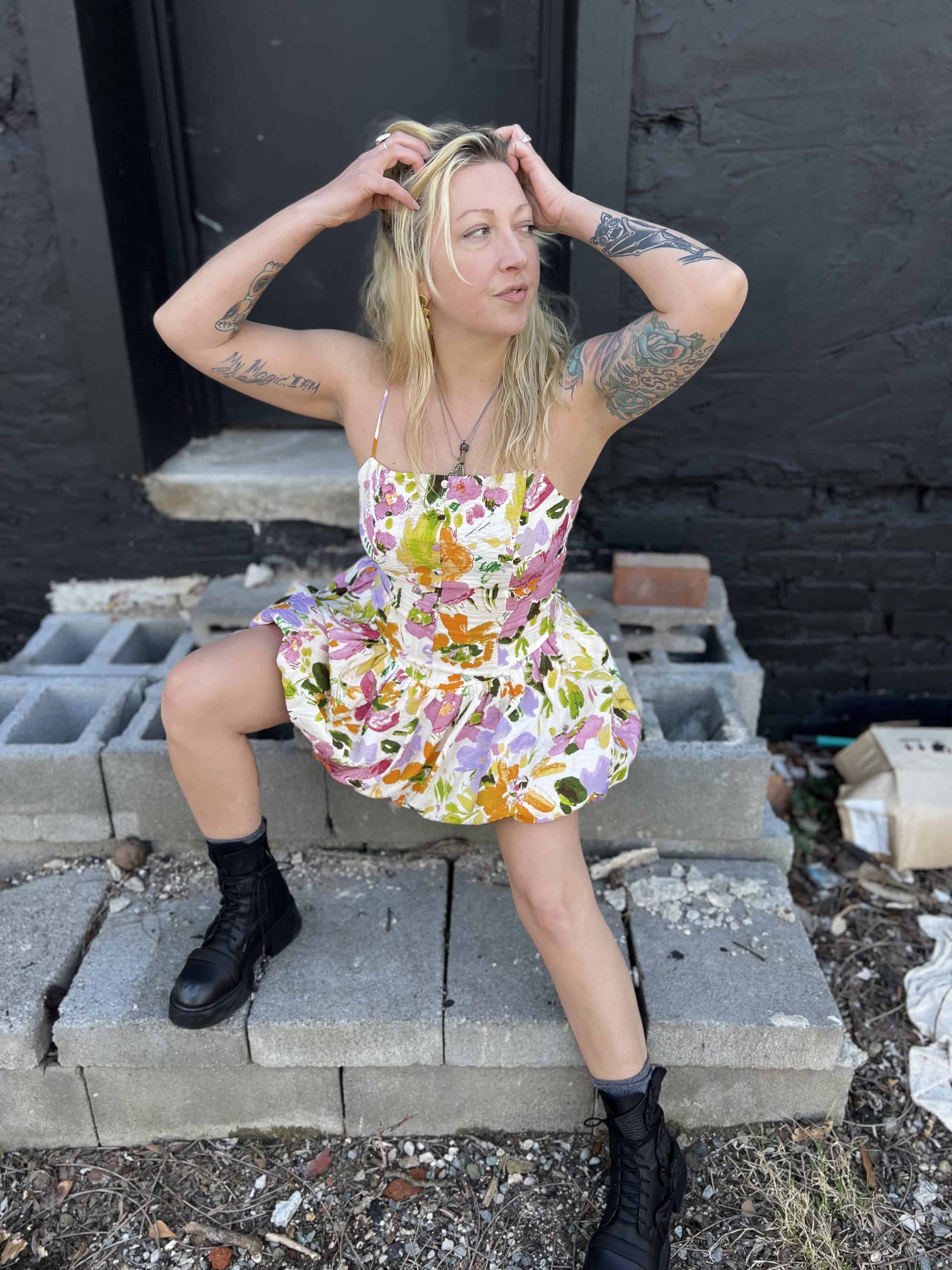 Floral Print Bubble Skirt Mini Dress
