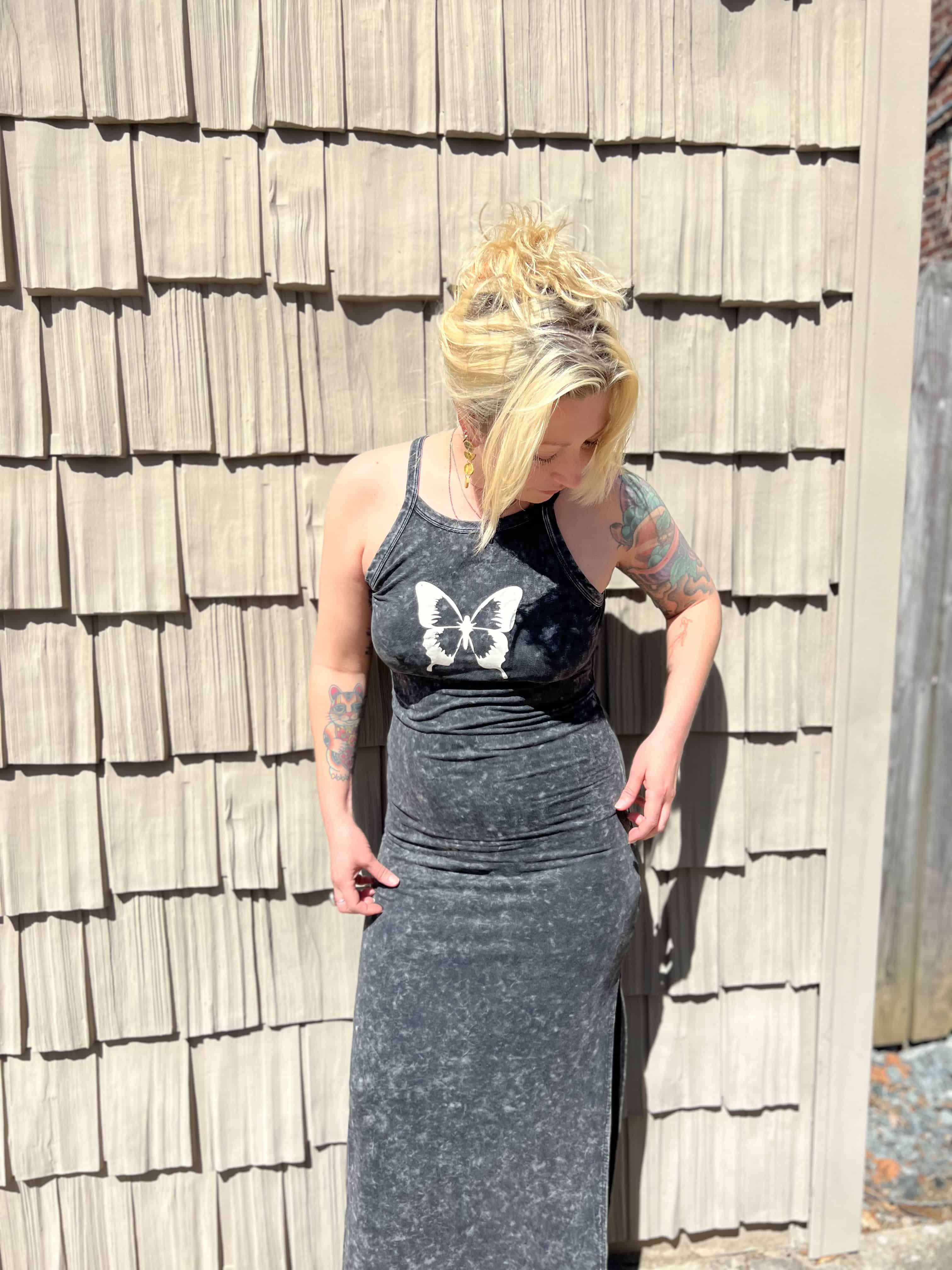Vintage Wash Butterfly Graphic Tank Maxi Dress