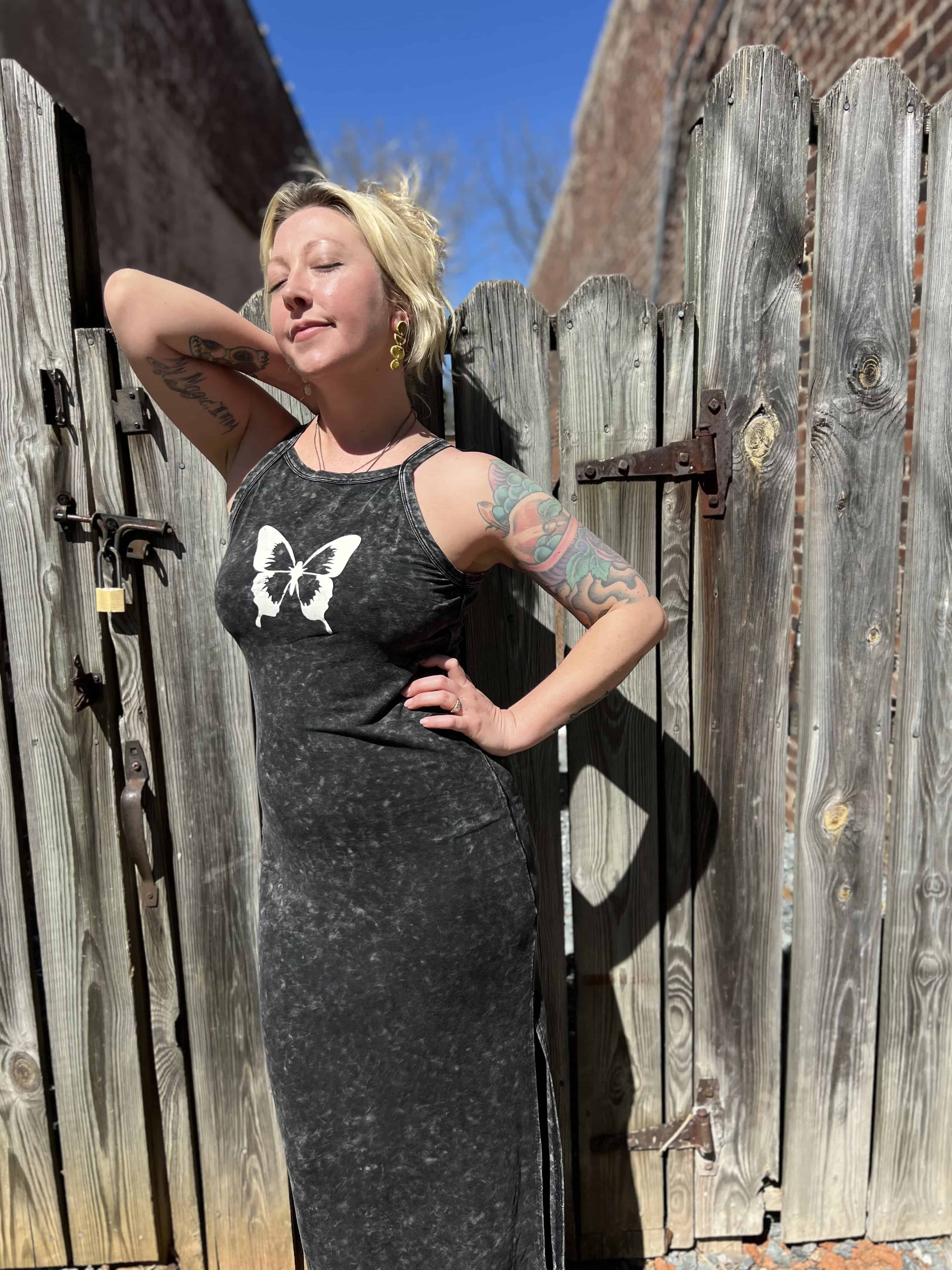 Vintage Wash Butterfly Graphic Tank Maxi Dress
