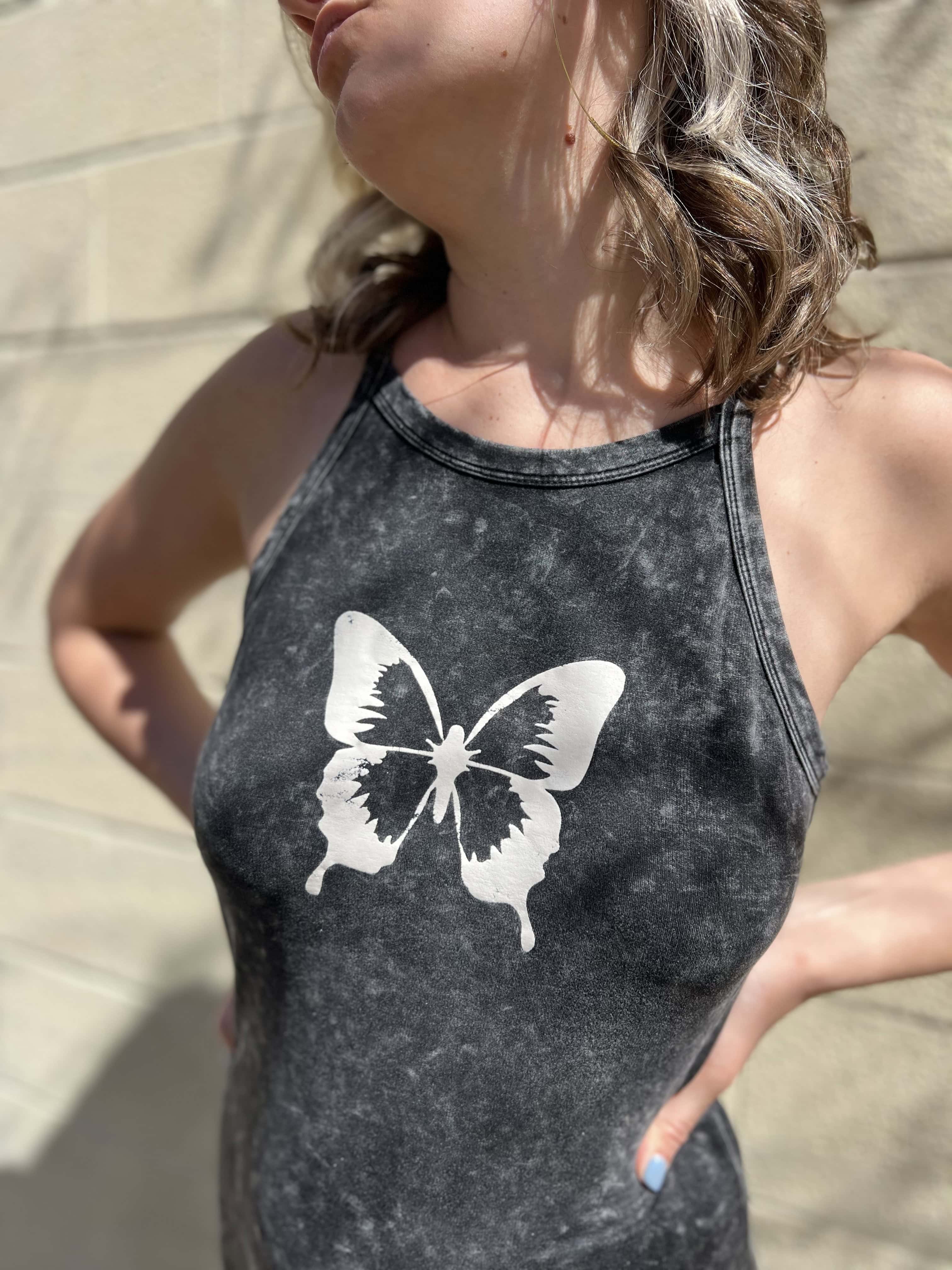 Vintage Wash Butterfly Graphic Tank Maxi Dress