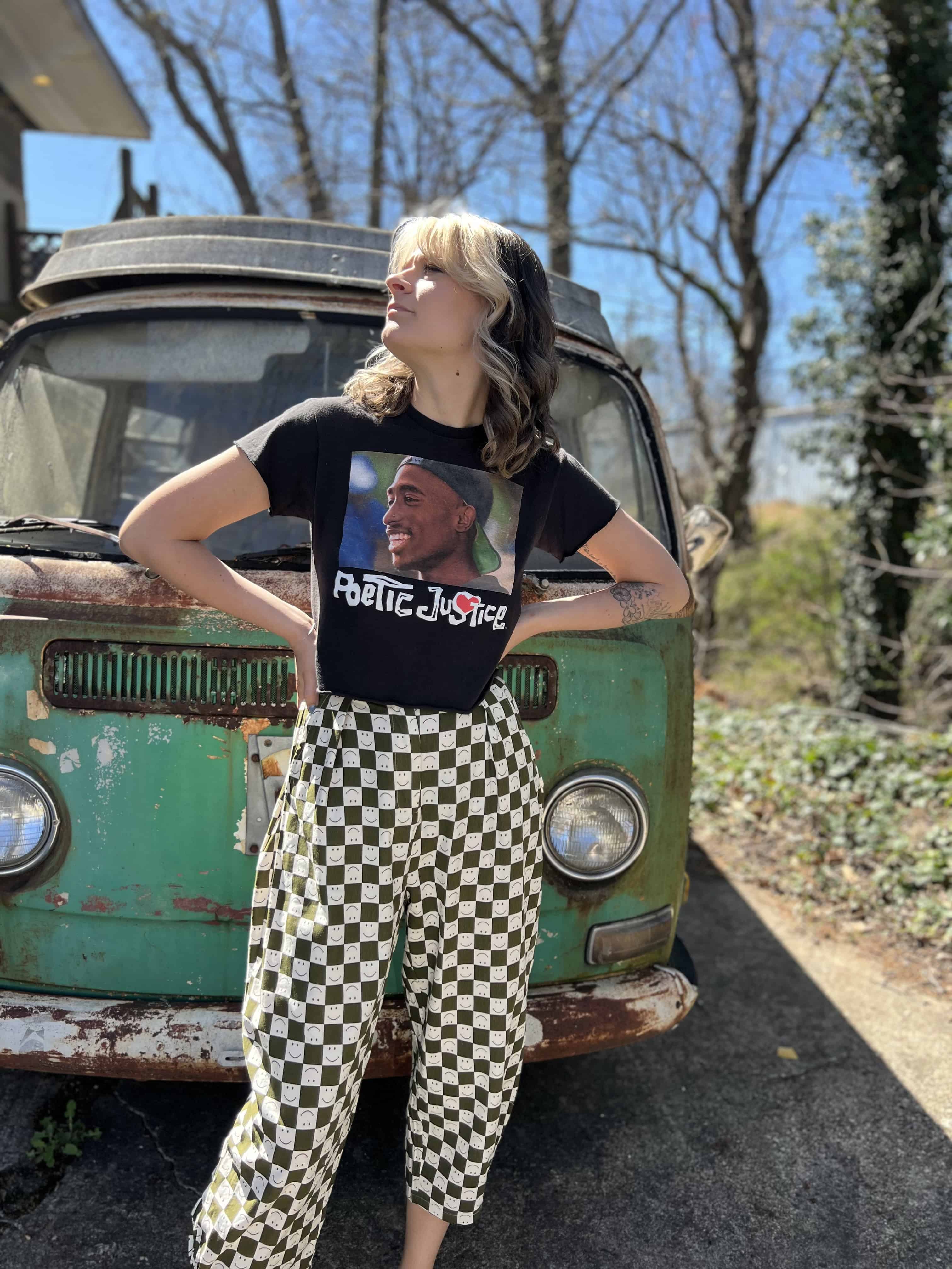 Smile Pattern Checkered Barrel Pants