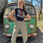 Smile Pattern Checkered Barrel Pants