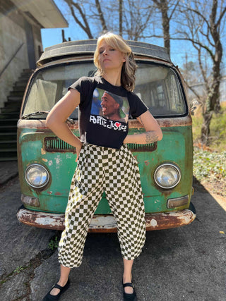 Smile Pattern Checkered Barrel Pants