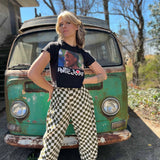 Smile Pattern Checkered Barrel Pants
