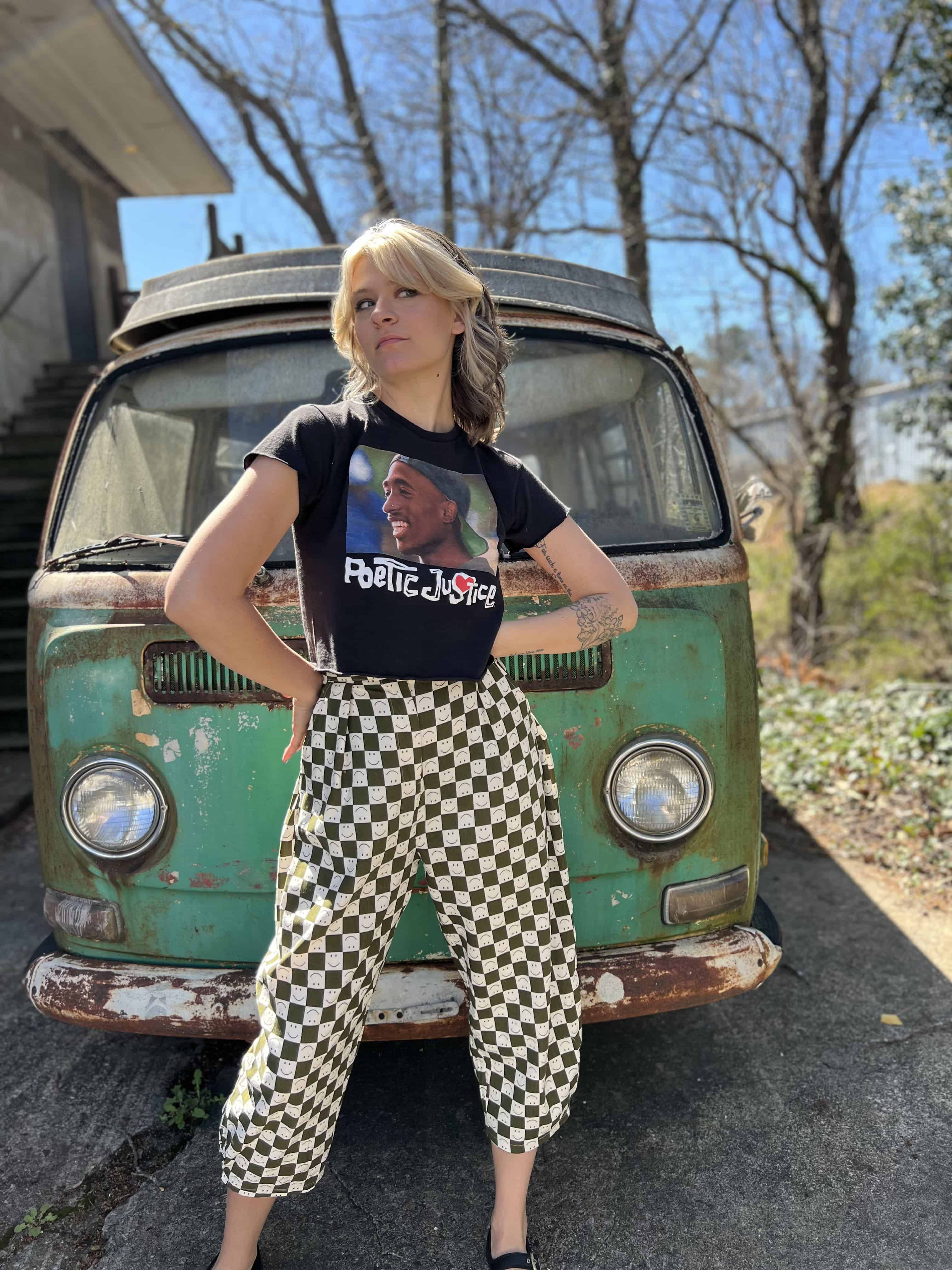 Smile Pattern Checkered Barrel Pants