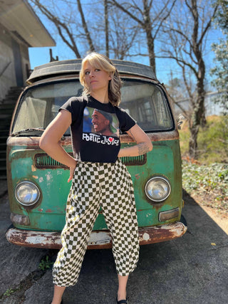 Smile Pattern Checkered Barrel Pants