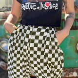 Smile Pattern Checkered Barrel Pants