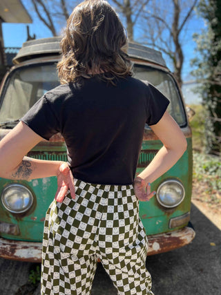 Smile Pattern Checkered Barrel Pants