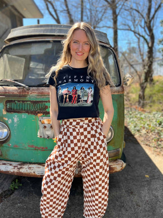 Smile Pattern Checkered Barrel Pants