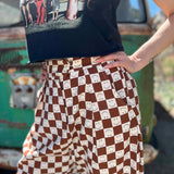Smile Pattern Checkered Barrel Pants