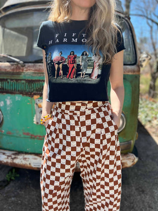 Smile Pattern Checkered Barrel Pants