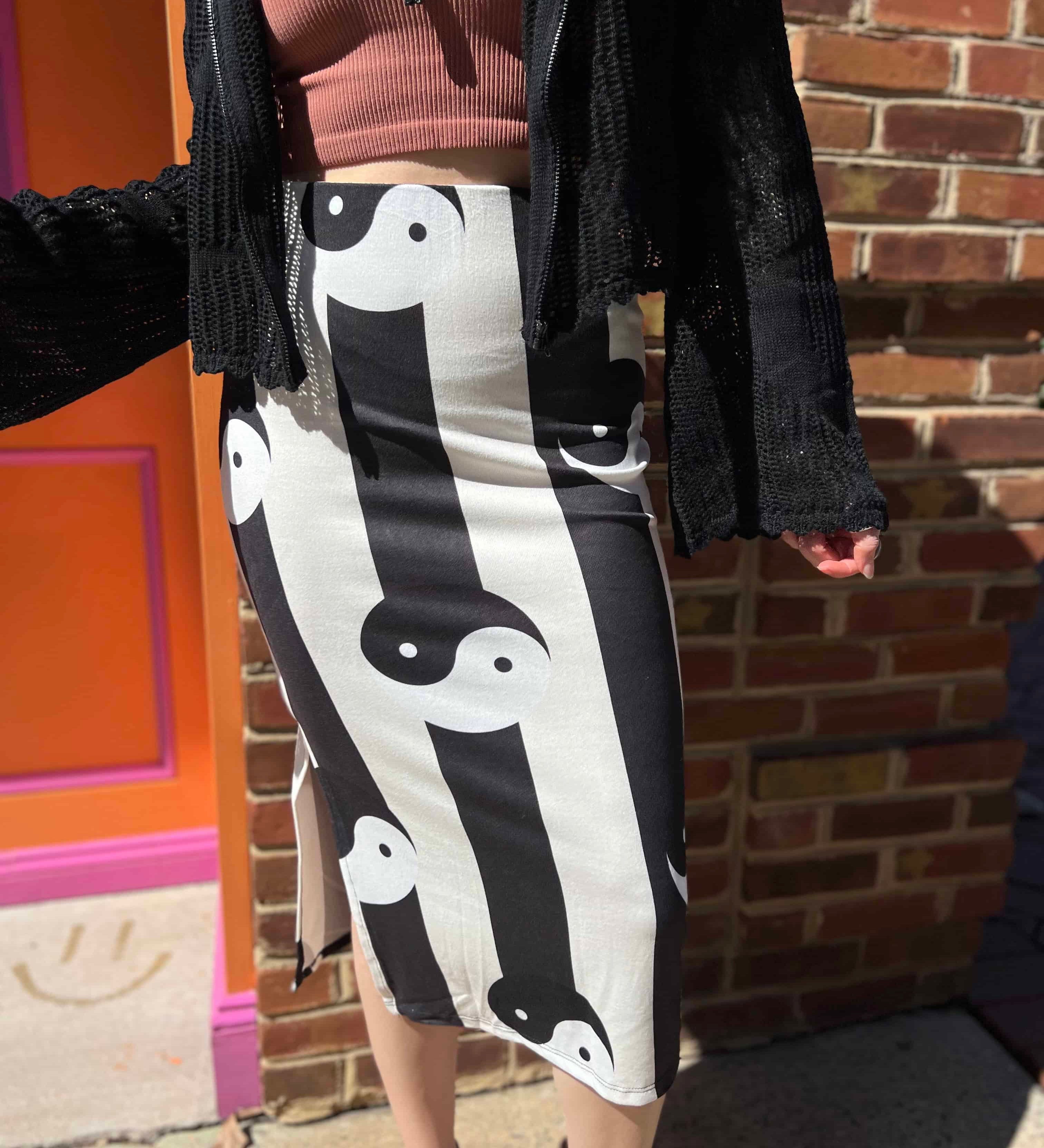Yin Yang Print High Waist Midi Skirt