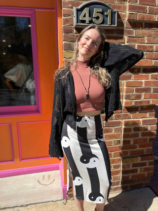 Yin Yang Print High Waist Midi Skirt