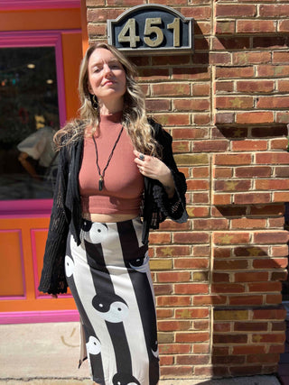 Yin Yang Print High Waist Midi Skirt