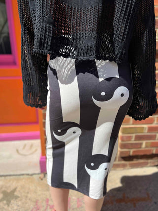 Yin Yang Print High Waist Midi Skirt