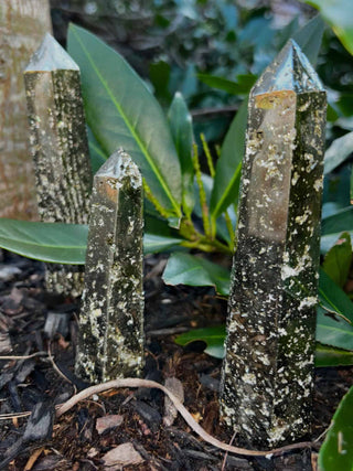 3 pyrite towers in mulch