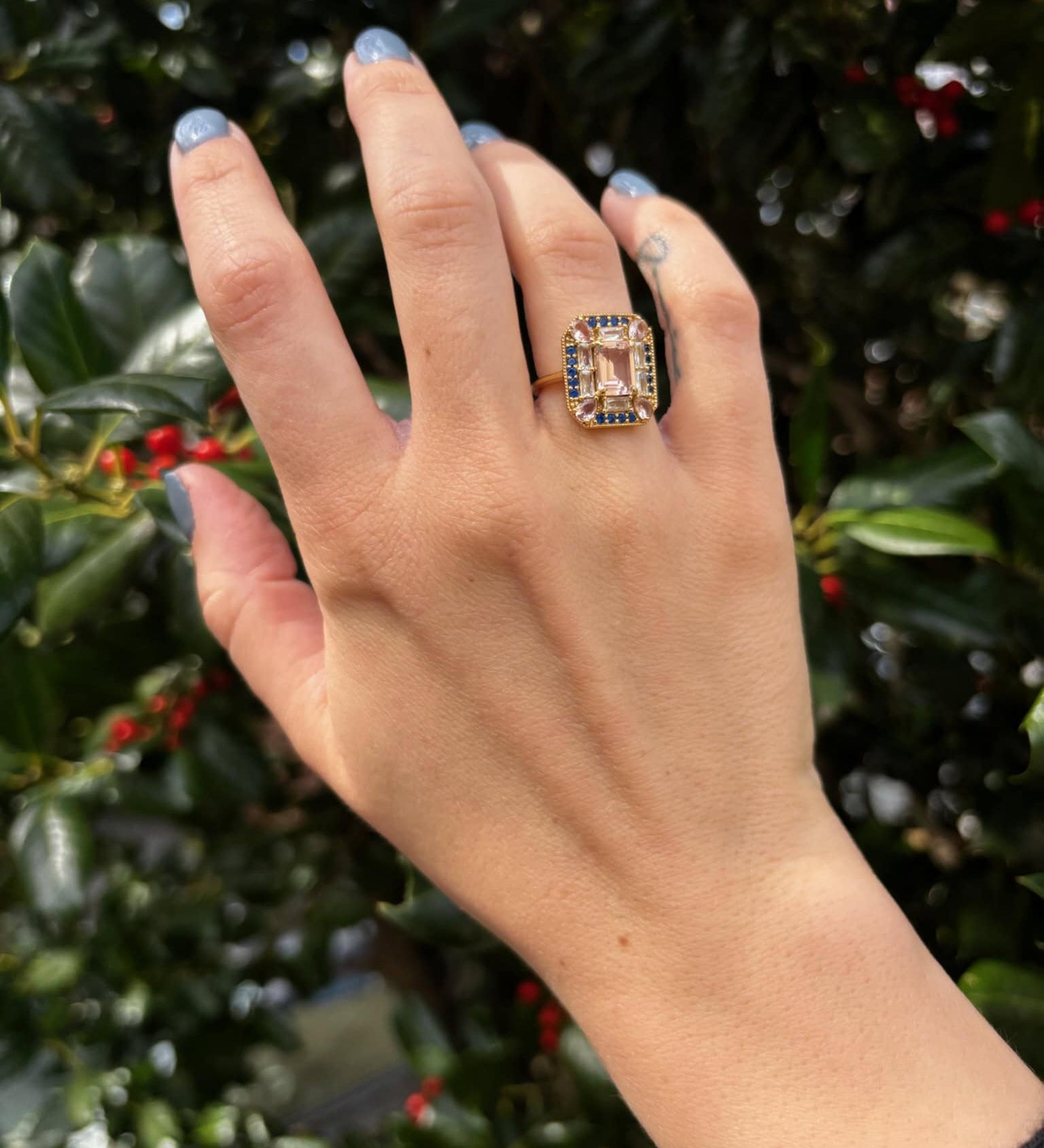 Sapphire Morganite Art Deco Ring
