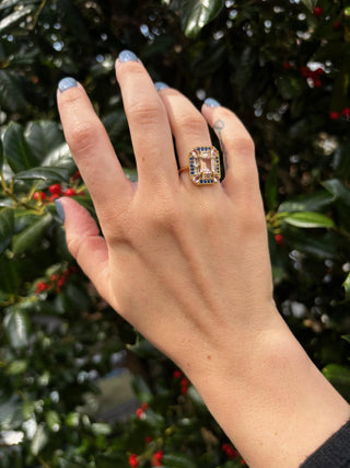 Sapphire Morganite Art Deco Ring