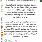 Information card about seraphinite crystal with text and Boho Depot logo.
