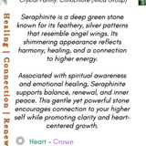 Information card about seraphinite crystal with text and Boho Depot logo.