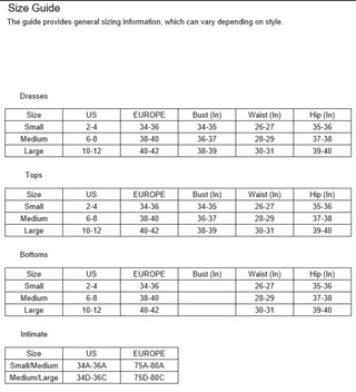 Size chart for by together retro clothing