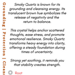 Informational card about Smoky Quartz with text and crystal imagery.