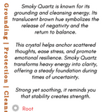 Informational card about Smoky Quartz with text and crystal imagery.