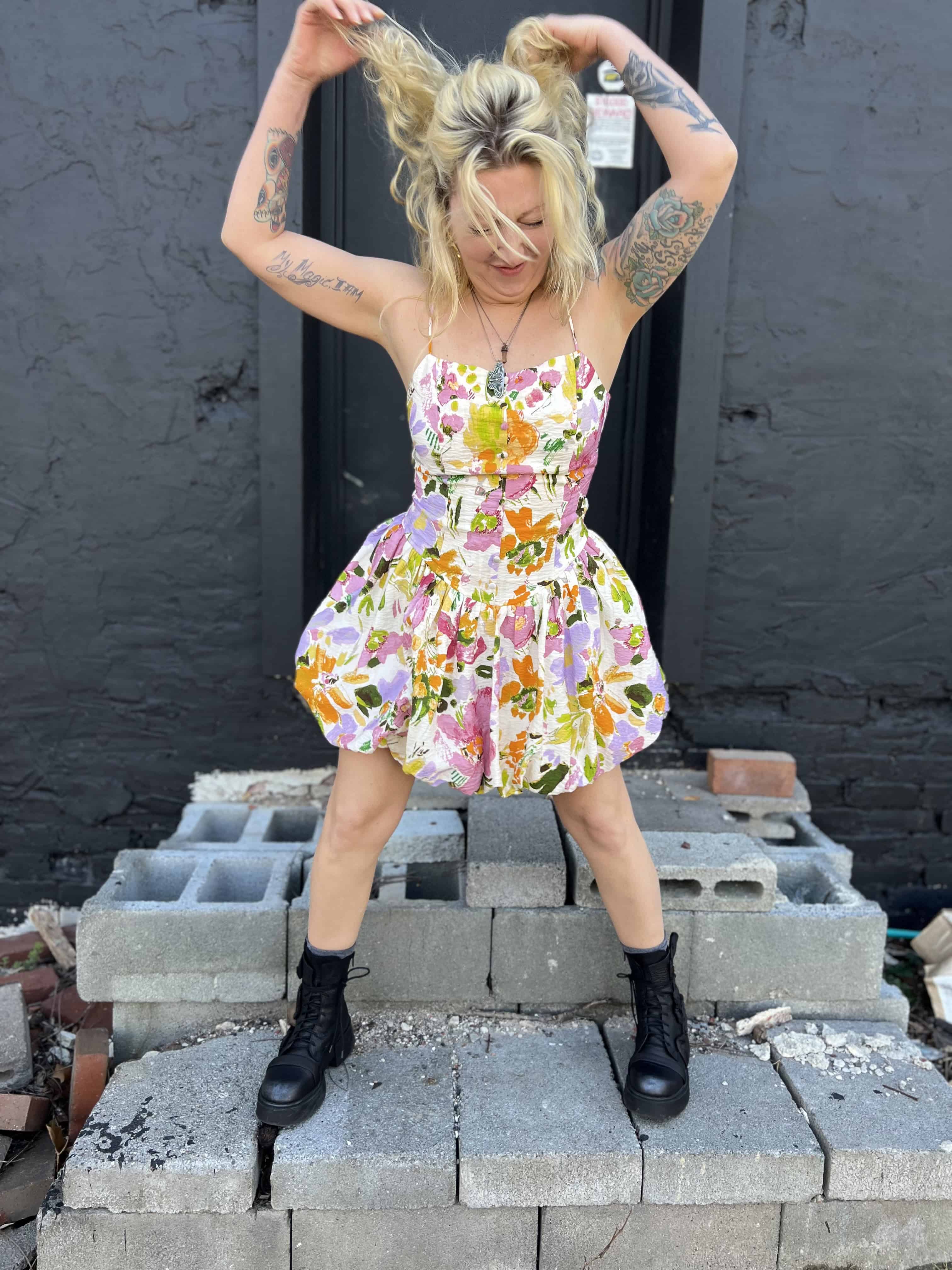 Floral Print Bubble Skirt Mini Dress