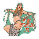 Illustration of a showgirl with text 'In My Showgirl Era' on a green background