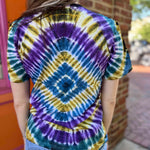 back view of handmade diamond tie dye tshirt