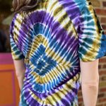 up close view of the back of tie dye tshirt in diamond pattern